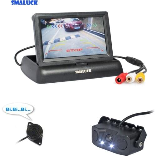 SMALUCK 4.3" Car Reversing Camera Backup Car Monitor LCD Display Video Parking Radar Sensor 2 in 1 Car Camera Parking System