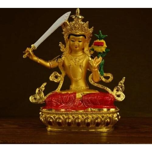 Alloy Zinc Gilding Multi-color 14.8cm Buddhist Manjushri Buddha Statue Tranic Efficacious Talisman Putting Home/Office Ornaments