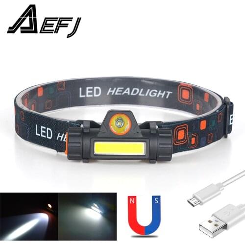 Mini COB LED Headlight Headlamp Head Lamp Flashlight USB Rechargeable Built-in 18650 Torch Camping Hiking Night Fishing Light