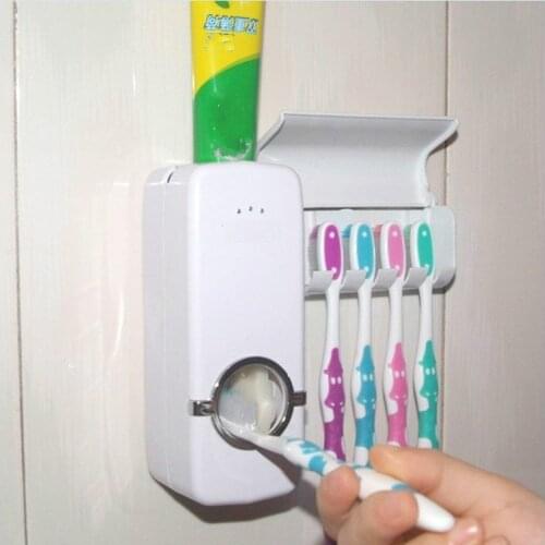 One-touch Automatic Toothpaste Dispenser Toothbrush Holder Wall-mounted Rack No Dust Save Space Bathroom Accessories Tools Set