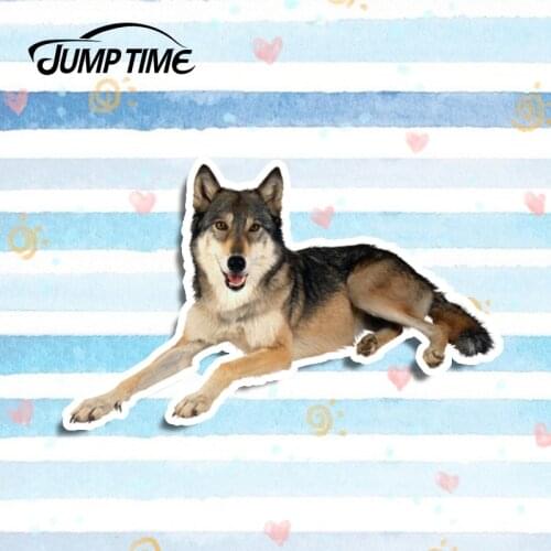 Jump Time 13cm x 8cm 3D Car Stickers Sitting Grey Wolf Car Decal Animal Sticker Car Window Bumper Motor Car Decals Accessories
