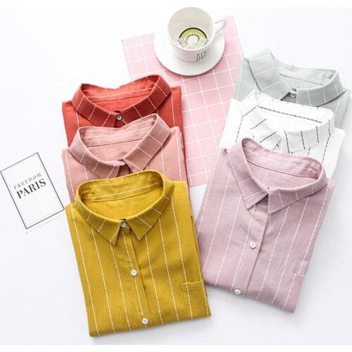 Women Blouses 2020 Fashion Spring Autumn Women Loose Vertical Stripe Lapel Long Sleeve Button Shirt Blouse