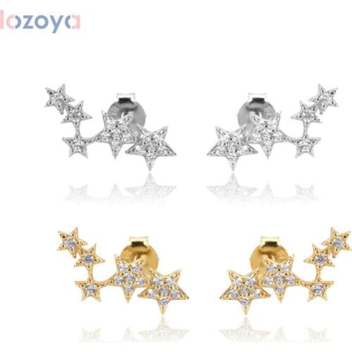 Lozoya 925 Sterling Silver Fine Star Long Fine Jewelry Stud Earring Clear Zircon CZ Fashion Line Star Crystal Jewelry