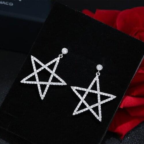 Brand TracysWing Genuine AAA Zircon White Gold Color Star Stud Earrings For Women New Sale Hot #208225