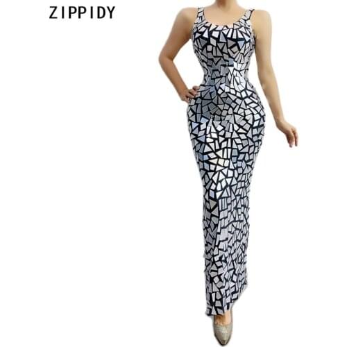 2021 Flashing Silver Mirror Split Dress Women Dance Singer Show Costume Birthday Celebrate Prom Party Long Dress