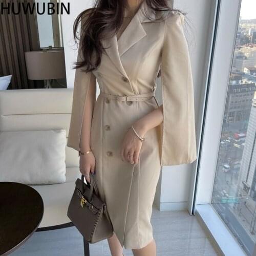 2021 Spring And Summer New Ladies Ol Style Elegant Lace Up Tight Double Breasted Slim Off Shoulder Sleeve Fashion Dress