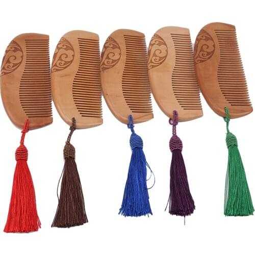 1Pc Thickened Boutique Old Mahogany Carved Comb Anti-static Anti-hair Loss Hair Combs Double-sided Comb Peach Wooden Hair Comb