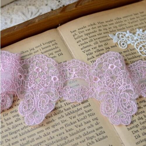 3 Meters Pink Embroidery Lace Trim Wave Edge Pretty Lace Ribbon DIY Hair Bow Decoration 8cm Width