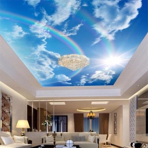 Beibehang Custom wallpaper 3d large ceiling mural rainbow blue sky ceiling zenith mural living room bedroom 3d wallpaper mural