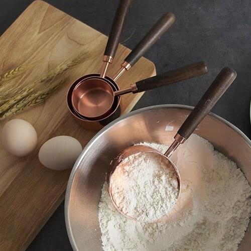4pcs Measuring Cup Wood Handle Measuring Cup Spoon Set Cooking Tool for Milk Flour Coffee