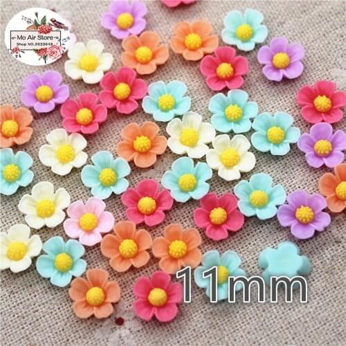 50pcs 11mm Mixed light-Colored flower resin flatback cabochon DIY jewelry/phone decoration No Hole