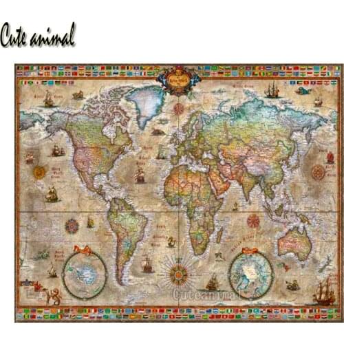 5D DIY Diamond Painting Full Drill Square Round Vintage Nautical Map of The World Diamond Embroidery Mosaic Decorations Home