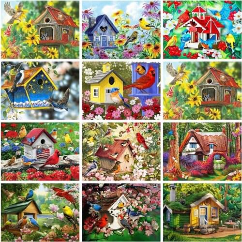 HUACAN 5d Diamond Painting Bird DIY Mosaic Animal Full Square Diamond Embroidery House Flower Handicraft Wall Art