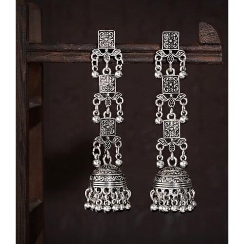 Antique Retro Indian Long Tassel Earrings For Women Bijoux Gold Plated Metal Hangling Earrings Holiday Gypsy Jewelry