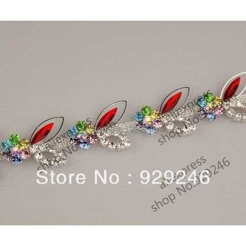 Free shipping 90cm/pack rabbit bee-shape trimmings red yellow grey green blue crystal rhinestone chain garment sewing accessory