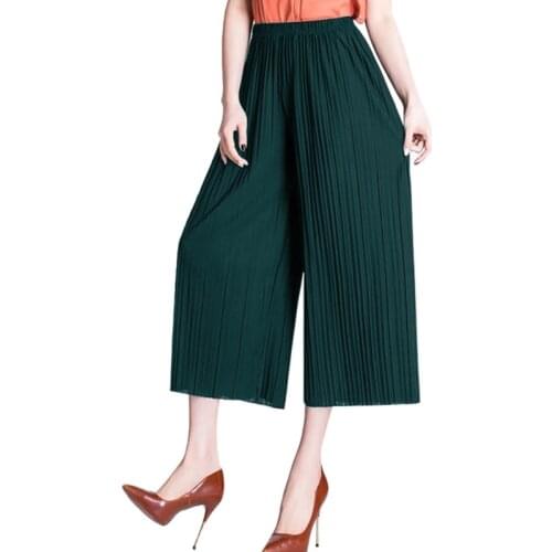 Summer Pants Chiffon Wide Leg Pants Female Sexy Korean Women High Waist Pleated Wrinkle Loose Girls Thin Section Fashion