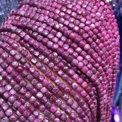 Natural Stone Beads Section Ruby Square Loose Beads For Jewelry Making 4 mm DIY Necklace Bracelet Earrings Accessory