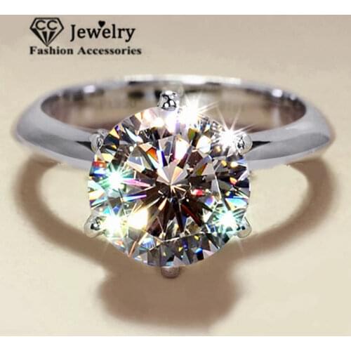 CC S925 Rings For Women Silver Color Wedding Ring Bridal Jewelry Round Stone Engagement Party Bijoux Femme Drop Shipping CC633