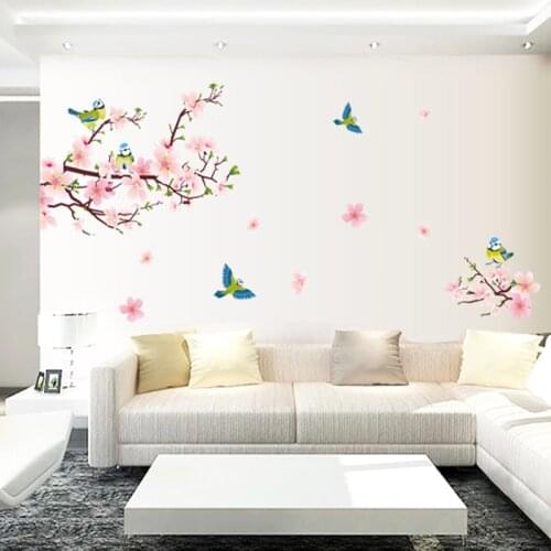 DIY Home Decor Removable Peach Flowers Wall Sticker Living Room Sofa Background Stair Decoration PVC Wallpaper Films