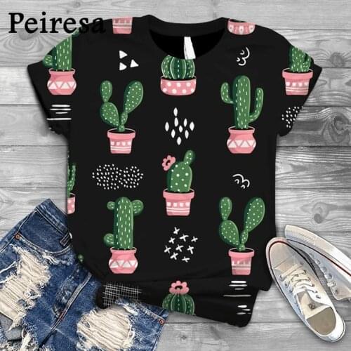 Oversized New Digital 3D Cactus Printed Women T-Shirt O Neck Short Sleeve Graphic Tops Summer Harajuku TShirt