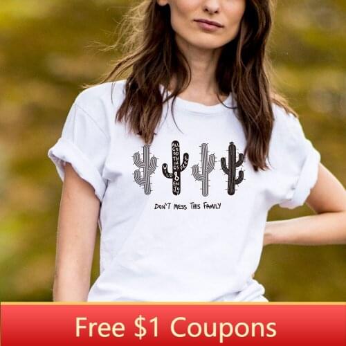 Cactus Printed Womens T-Shirt Cotton Harajuku Summer Female Top Tee For Lady Girl Funny Round neck T-shirts Hipster Tumblr