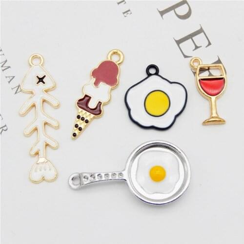 GraceAngie 10pcs alloy mix enamel charm fried egg pan shape for jewelry making pendant bracelet necklace diy accessory