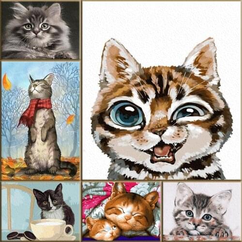Paint By Number Cute Cat Animals Pictures Oil Painting By Numbers Cat Drawing On Canvas Home Decor Acrylic Wall Art DIY Gift