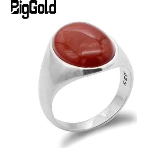 925 Sterling Silver Agate Stone Ring for Men with Natural Red Onyx Ring Simple Design Male Women Turkish Handmade Jewelry Gift
