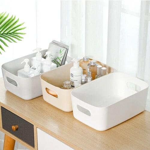3pcs Storage Basket With Handle Cosmetic Storage Box Desktop Sundries Organizer PP Household Kitchen Makeup Storage Container