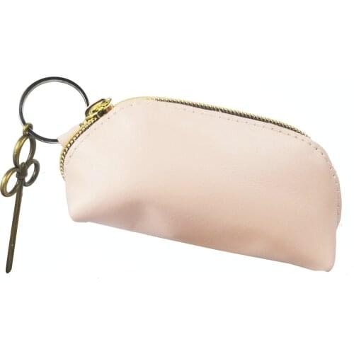 Genuine Leather Coin Purse Cowhide Card Holder Key Maroon Pink Durable High Class Luxury Pouch Bag Charm