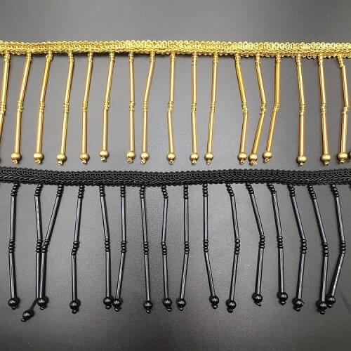 Handmade beaded lace trim webbing glass bead tube tassel lace garment skirt curtain decorative lace