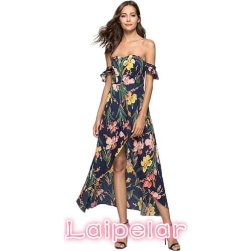 Floral Summer Dress Women Sexy Split Off Shoulder Dress Female Elegant Butterfly Sleeve Beach Party Dresses vestidos