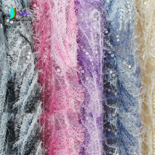 Fashion Gradient Feather Diamond Mesh Gauze Embroidered Glitter Fabric Embroidered Openwork Lace Transparent Fabric A0061F