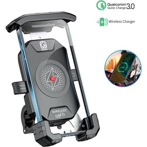 Motorcycle Phone Holder for Moto Motorbike Cellphone Support Mobile Phone Stand Wireless Chargers Phone Mount with QC3.0 Charger