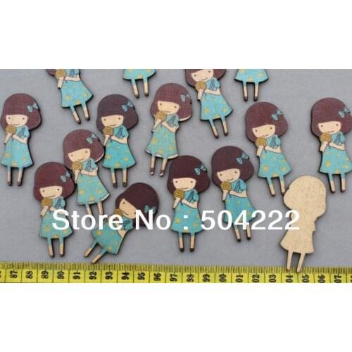 Set of 100 pcs of large Girl in Skirt wood Wooden Pendants Cabochons cabs Beads size 50x25mm