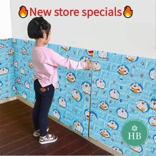 10 Piece 3D Doraemon Cartoons Wall Sticker for Childrens room Waterproof Self adhesive Wallpaper brick design 70*77cm