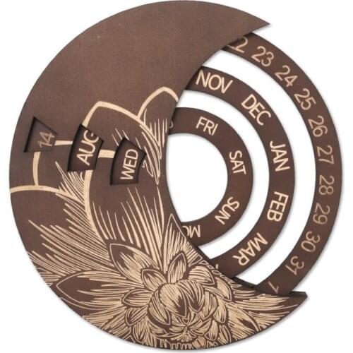 2021 New Wooden Calendar Wall Hanging Crafts Decorative Rotatable Round Perpetual Calendar Handicraft Study Room Decor Gift