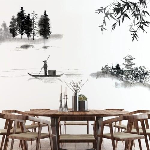 New Chinese Style Wall Stickers Vintage Living Room Background Wall Pictures Bedroom Decor Antique Decoration Landscape Painting