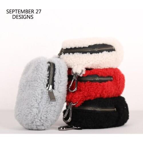 New Fashion Key Case Genuine Leather Casual Zipper Car Key Wallets Sheepskin And Fur One-Piece Coin Purses Lipstick Bag Women