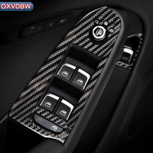 For Audi A4 B8 2009-2016 LHD RHD Carbon Fiber Window Lifter Control Frame Switch Armrest Panel Trim car Interior accessories