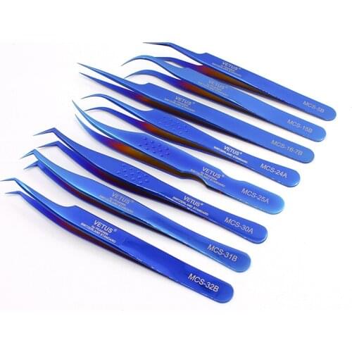 1Set VETUS Professional Makeup Eyelashes Tweezers High Precision 3D Volumn Eyelash Extension Eyebrow Tweezers Excellent Closure