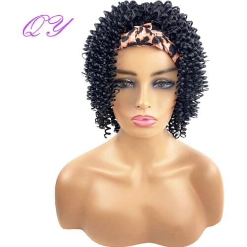 QY Hair HeadBand Short Curly Wrap Wig Synthetic Head Wigs for African Women Turban Hair Wigs