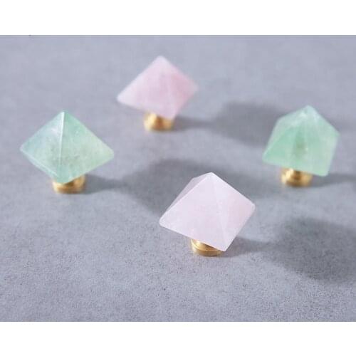 Qiansi Cabinet Knobs and Handles Natural Crystal pink Triangle Pyramid Metal Bed Knob Furniture Handle Brass Bedroom Drawer Pull