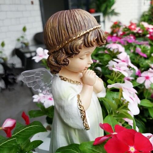 Garden Resin Sculpture Angel Statue Outdoor Yard Garden Decoration Home Ornament Simulation Figurine Flower Pot Grass Landscape