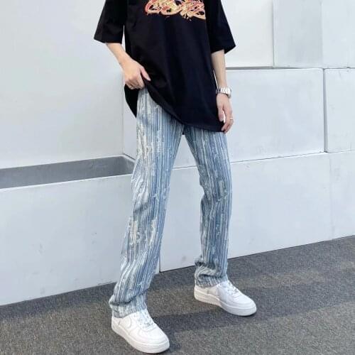 Jogger Pants MenS Summer Thin Section Loose Hong Kong Style Straight-Leg Pants High Street Trend Wide-Leg Pants All-Match Jeans