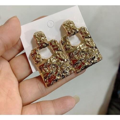 SRCOI Fashion Geometric Square Hollow Dangle Drop Earring Simple Metal Irregular Lava Texture Earring Women Exaggerated Jewelry