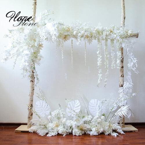 Wedding white theme floral arrangement artificial flowers wedding arch flowers stage backdrop decoration