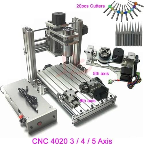 USB 5 Axis 4020 CNC Wood Router 2040 400W CNC Engraving Cutting Machine 3 / 4 Axis PCB Milling Woodworking Tools