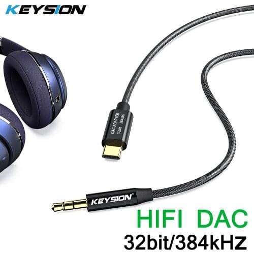 KEYSION HIFI DAC Earphone Amplifier USB Type C to AUX Male speaker audio adapter 32bit 384kHz Digital Decoder Car AUX Converter