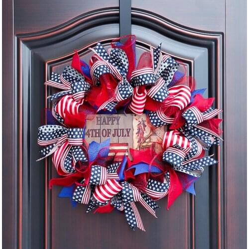 Independence Day Wreath 16inch American Flag Pattern Wreath for Festival Celebration Front Door Wall Window Party Decoration